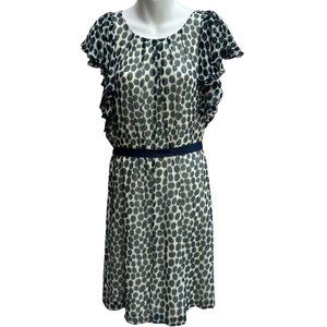 BCBGMaxAzria NWT Ruffle Sleeve Crew Neck Midi Polka Dot Dress Navy/Green Size L
